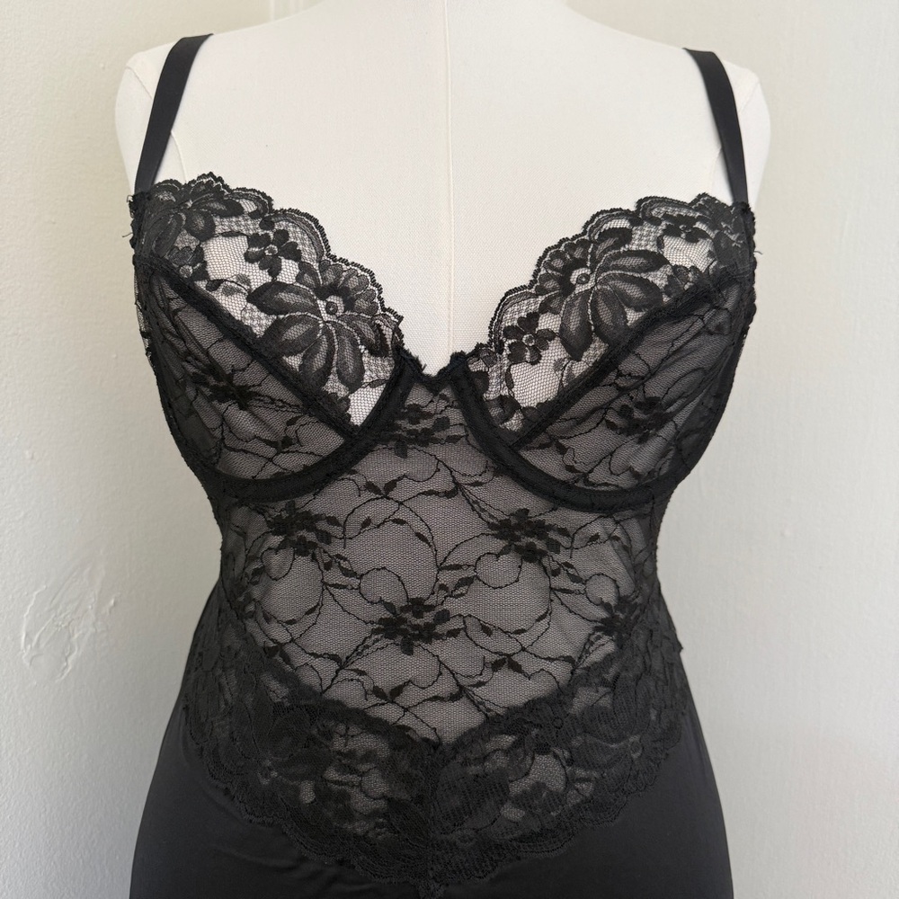 Vintage Dolores for Poirettes Black Lace Slip Dress Size 38 - 60s to 70s - Picture 2 of 13